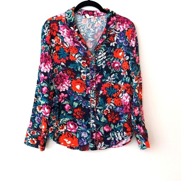 Floreat Anthropologie Button Down Floral Top Size Medium Sleep Work Professional - Picture 1 of 6